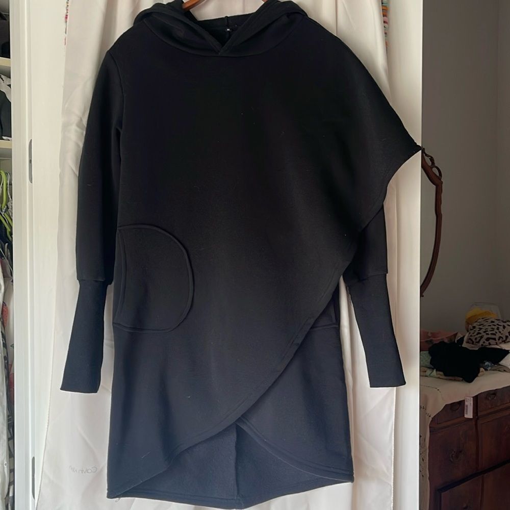 Black Asymmetrical Hoodie Sweatshirt